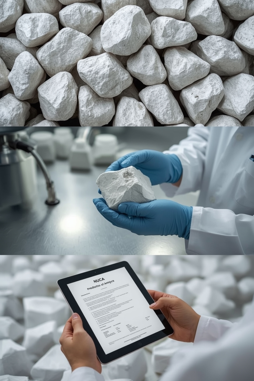 Icon of a leaf and a cream droplet, representing the purity of Nuca bentonite used in cosmetic and personal care products.